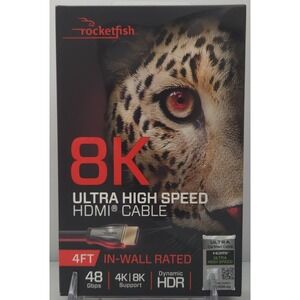 Rocketfish - 4ft 8K Ultra High Speed HDMI 2.1 Certified Cable - RF-HG04N19 - NEW
